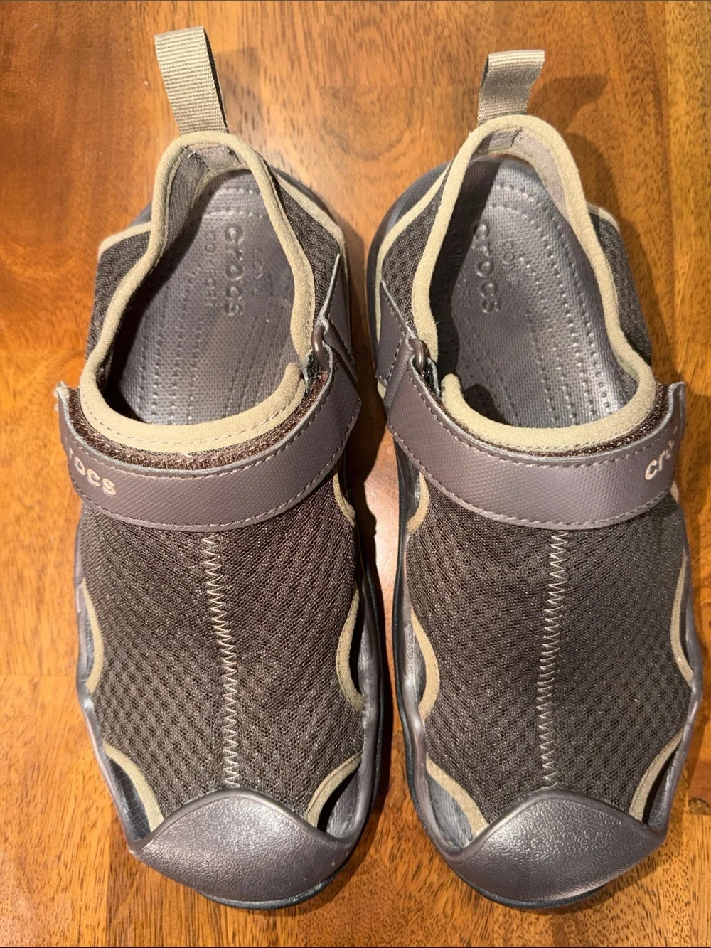 CROCS Swiftwater Men's Taupe and Beige Mesh Sport Slides